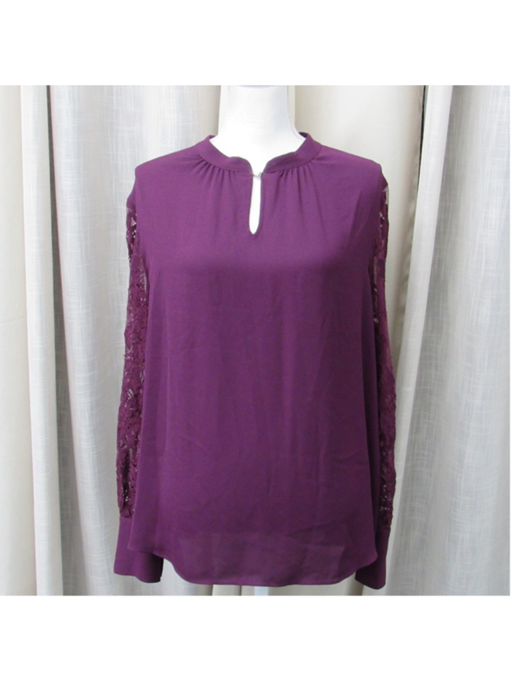 Purple Keyhole Blouse Sheer Lace Long Sleeve Top 14 Gothic Romance Vampy